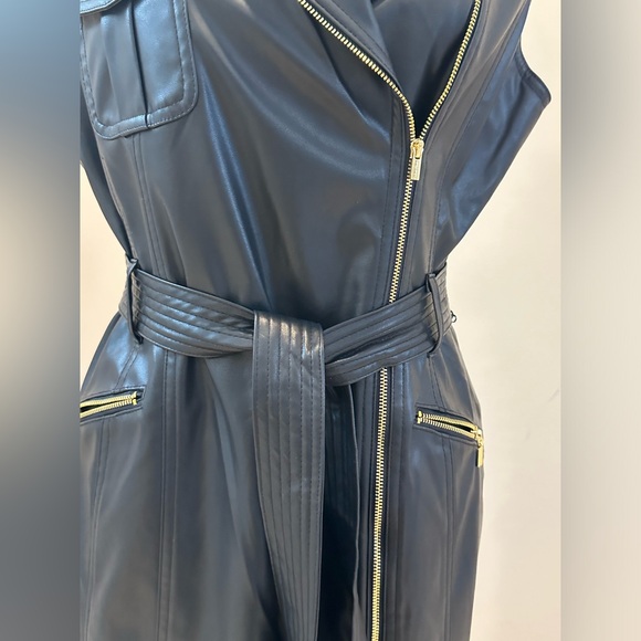 Calvin Klein Faux Leather Moto Dress Size 12 Black - Picture 7 of 11